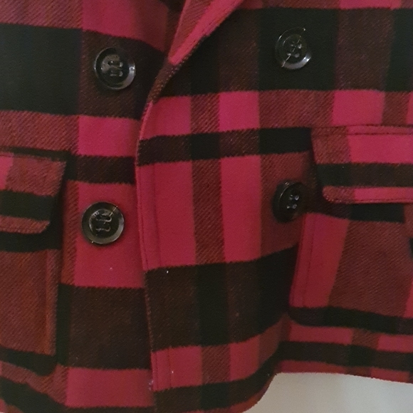 American eagle xs red/white plaid pea coat - Picture 3 of 4